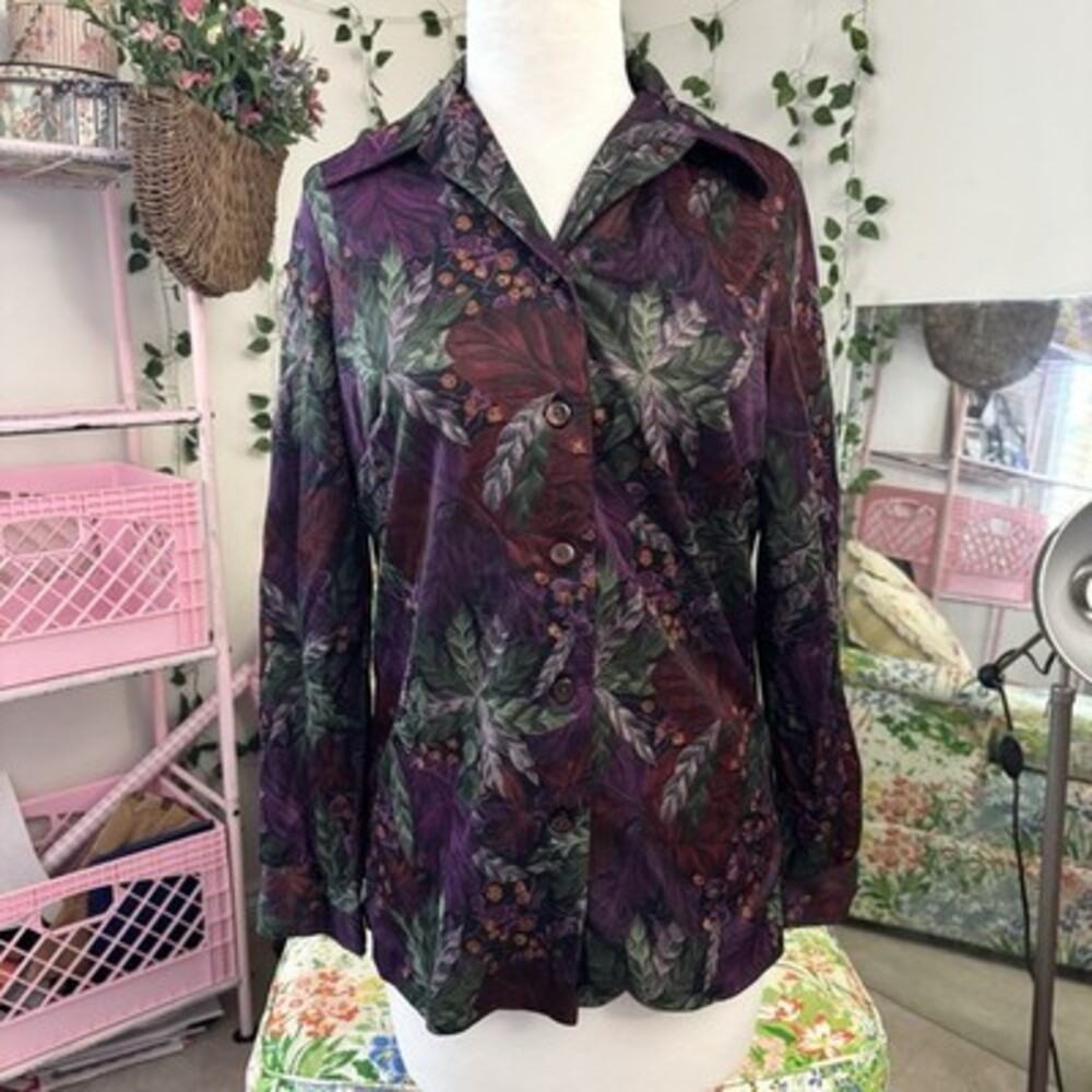 Vintage Lori Lynne Floral Button-Up Blouse | Jewel Tone Botanical Top | Size 12